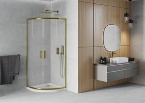 MEXEN - Rio sprchový kout, čtvrtkruhový 80 x 80 cm - mléčné sklo, zlatá + vanička Flat, bílá - 863-080-080-50-30-4110G