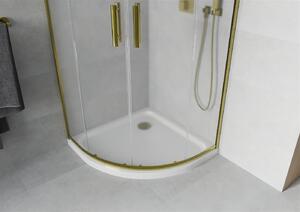 MEXEN - Rio sprchový kout, čtvrtkruhový 80 x 80 cm - mléčné sklo, zlatá + vanička Flat, bílá - 863-080-080-50-30-4110G