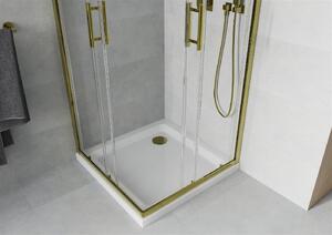 MEXEN - Rio sprchový kout, rohový 70 x 70 cm, transparentní, zlatá + vanička Flat, bílá - 860-070-070-50-00-4010G