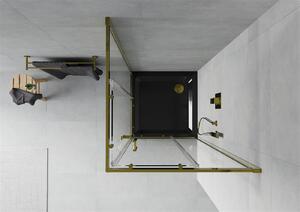 Mexen Rio, čtvercový sprchový kout s posuvnými dveřmi 90 (dveře) x 90 (dveře) x 190 cm, 5mm čiré sklo, zlatý profil + černá sprchová vanička SLIM, 860-090-090-50-00-4070G