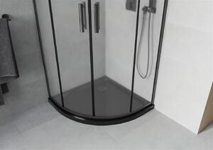 Mexen Rio, čtvrtkruhový sprchový kout 90(dveře)x90(dveře)x190 cm, 5mm sklo námraza, černý profil + černá sprchová vanička SLIM, 863-090-090-70-30-4170B