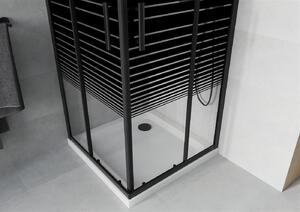 Mexen Rio, čtvercový sprchový kout 80(dveře)x80(dveře)x190 cm, 5mm čiré sklo-vzor pásky, černý profil + bílá sprchová vanička SLIM, 860-080-080-70-20-4010B