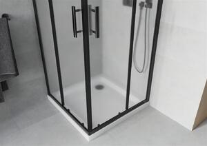 Mexen Rio, čtvercový sprchový kout 80(dveře)x80(dveře)x190 cm, 5mm sklo námraza, černý profil + bílá sprchová vanička SLIM, 860-080-080-70-30-4010B