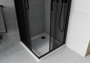 Mexen Rio, čtvercový sprchový kout s posuvnými dveřmi 70 (dveře) x 70 (dveře) x 190 cm, 5mm šedé sklo, černý profil + bílá sprchová vanička SLIM, 860-070-070-70-40-4010B