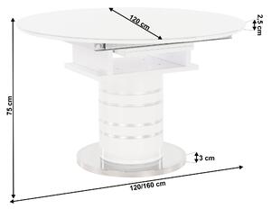 KONDELA Jídelní stůl rozkládací, bílá vysoký lesk HG, průměr 120x75 cm, ZAMON