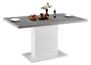 KONDELA Jídelní stůl, beton / bílá extra vysoký lesk, 138x90 cm, KAZMA