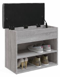 Skříňka na boty, botník s polstrováním, lavice, sedací, police, dřevo/látka, 52x63x32 cm, šedá sonoma/šedá, Dekorino BS20260014