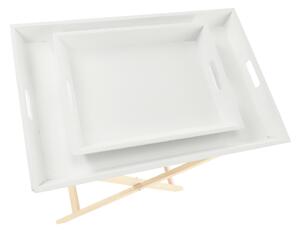 KONDELA Servírovací stolek se dvěma snímatelnými tácky, bílá/přírodní, NORGE
