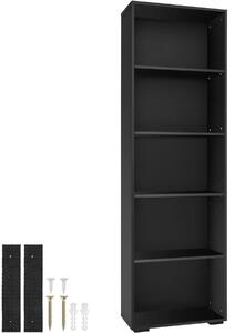 Tectake Regál na knihy Lexi – 5 přihrádek 60x30x190cm - černá