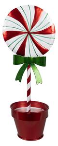 Kovová zeleno-červená vánoční dekorace lízátko Candy Cane v květináči – 12x9x31 cm