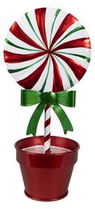Kovová zeleno-červená vánoční dekorace lízátko Candy Cane v květináči – 12x9x26 cm
