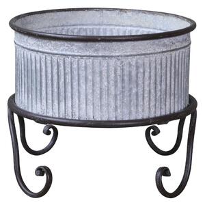 Plechový antik obal na květináč/ lavór na nožičkách Groo - Ø 27*23cm - Chic Antique