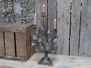 Kovový 3-ramenný vintage svícen s listy Leaves - 27*15*50 cm - Chic Antique