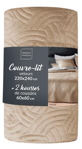 Béžový sametový set přehozu a povlaku na polštář 220x240 cm Solange – douceur d'intérieur