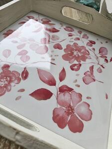 2ks dřevěný podnos s květinovým dekorem Tray Roses - 39*39*5/ 35*35*4 cm - J-Line by Jolipa