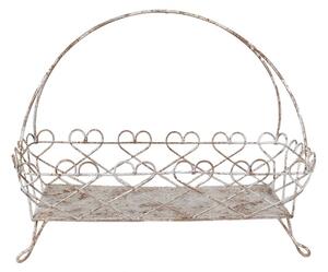Bílý kovový košík na nožičkách se srdíčky a držadlem Katrien – 50x24x41 cm