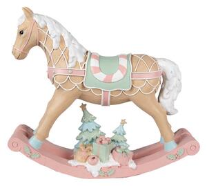Dekorace béžovo-růžový vánoční houpací koník Horse Pastello - 41*10*37 cm - Clayre & Eef