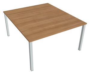 Dvojstůl pracovní rovný 140×160 cm - Hobis Uni USD 1400 Dekor stolové desky: buk, Barva nohou: bílá