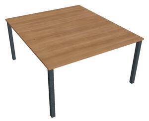 Dvojstůl pracovní rovný 140×160 cm - Hobis Uni USD 1400 Dekor stolové desky: ořech, Barva nohou: Stříbrná