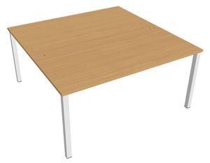 Dvojstůl pracovní rovný 160×160 cm - Hobis Uni USD 1600 Dekor stolové desky: buk, Barva nohou: bílá