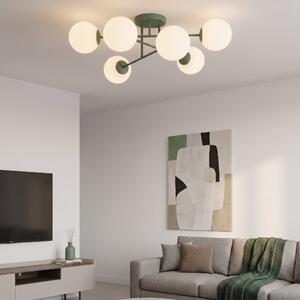 Stropní svítidlo ROMA 6 – olivově zelené, opálové sklo, 6× E14, šířka 75 cm