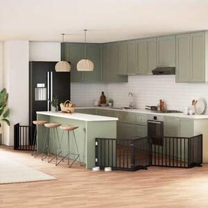 Zábrana pro psy s dvířky skládací 6 panelů černá 480 cm topol 3155569