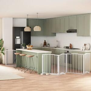 Zábrana pro psy s dvířky skládací 6 panelů bílá 480 cm topol 3155621