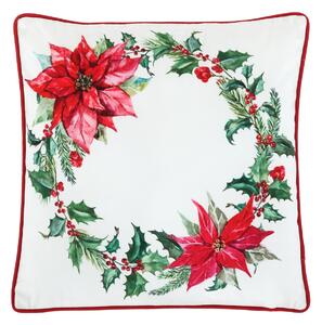 Polštář sametový s výplní - vánoční růže, 100% polyester, 45 x 45 cm
