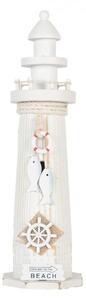 Dekorace bílý dřevěný maják s cedulí Beach – 10x32 cm