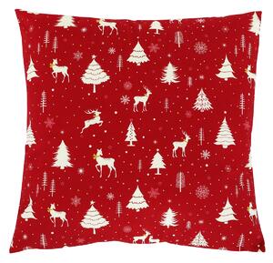 Polštář sametový s výplní - červený vánoční, 100% polyester, 45 x 45 cm
