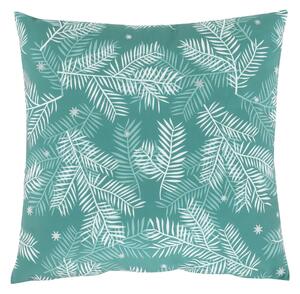 Polštář sametový s výplní, zelený - bílý vánoční vzor, 100% polyester, 45 x 45 cm