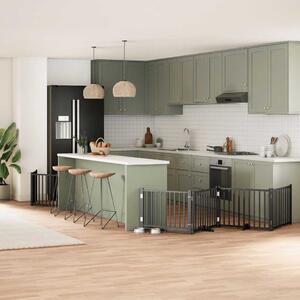 Zábrana pro psy s dvířky skládací 6 panelů černá 480 cm topol 3155737