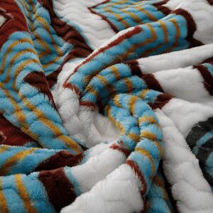 KONDELA Oboustranná beránková deka, bílá, barevný vzor, 200x220, ANATH