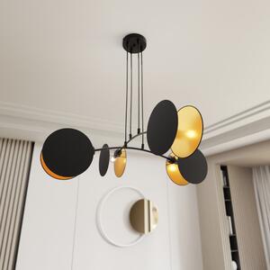 Závěsné svítidlo MOTIF 4 – černé, zlatá textilní stínidla, 4× E27, šířka 70 cm