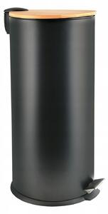Odpadkový koš Spirella, nerezová ocel, bambus, 30 l, černý