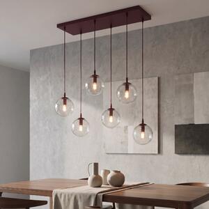 Závěsné svítidlo COSMO 6 – vínové, čiré sklo, 6× E14, šířka 81 cm