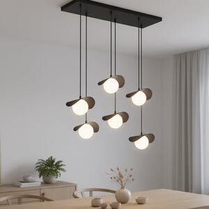 Závěsné svítidlo RITUAL 6 – černé, bílé sklo, 6× G9, šířka 75 cm
