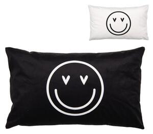 Černo-bílý obdélníkový povlak na polštář se zamilovanými smajlíky Happy and Smile – 30x50 cm