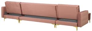 Rozkládací sedací souprava tvaru U s taburetem růžový samet ABERDEEN
