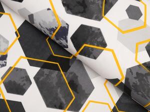 Bavlněná látka/plátno Sandra SA-568 Šedo-modrofialové mramorové hexagony na bílém - šířka 160 cm