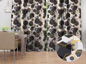 Biante Bavlněný závěs Sandra SA-568 Šedo-modrofialové mramorové hexagony na bílém 150x140 cm