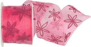 Stuha organzová PINK FLOWERS růžová 40mm x 2m (13,-Kč/m)