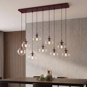 Závěsné svítidlo COSMO 9 – vínové, čiré sklo, 9× E14, šířka 102 cm