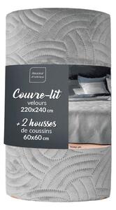 Šedý sametový set přehozu a povlaku na polštář 220x240 cm Solange – douceur d'intérieur