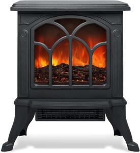 Elektrický krb QEENTOE s topným ventilátorem, LED efektem plamenů, krbový sporák s efektem plamenů, elektrický krb, 2 stupně topení, topný ohřívač, tichý provoz (černá barva)