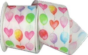 Stuha narozeninová Balloons & Hearts taftová 40mm x 2m (13,-Kč/m)