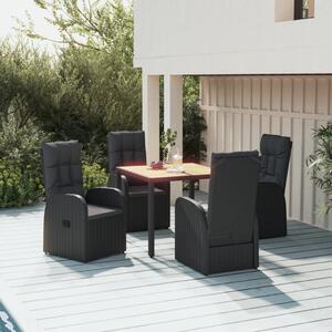 5dílný zahradní jídelní set s poduškami černý polyratan 3157598