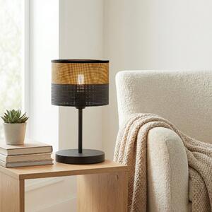 Stolní lampa KARBON LN1 – černá / hnědá, textilní stínidlo, 1× E27, šířka 20 cm