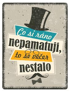 Postershop Plechová cedule: Co si ráno nepamatuji, to se večer nestalo - 30x40 cm