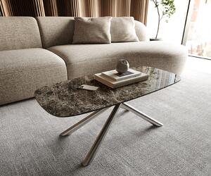 DELIFE Konferenční stolek Edge Boot 100x50 cm keramika Laminam® Emperador Extra Lucidato tmavě hnědá Sarity nerezová ocel broušená